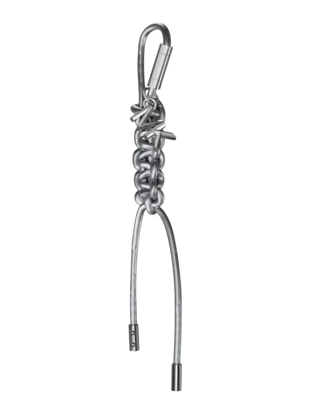 Michael Kors Silver Braided Leather Keyring with MK Charm